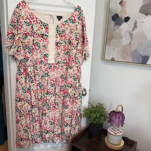 Torrid Pink Floral Midi Dress with Lace Size 3X